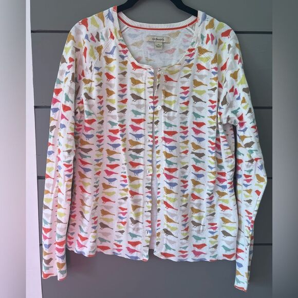 G.H. Bass Cardigan-Cotton Colorful Birds-Pearlized Buttons- Women's M - Picture 5 of 6
